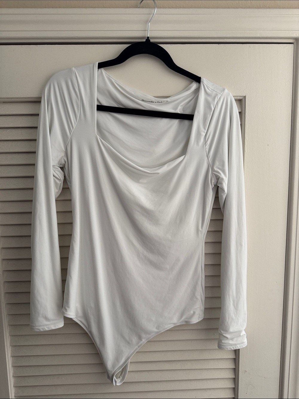 White Long-Sleeve Cowl Neck Bodysuit